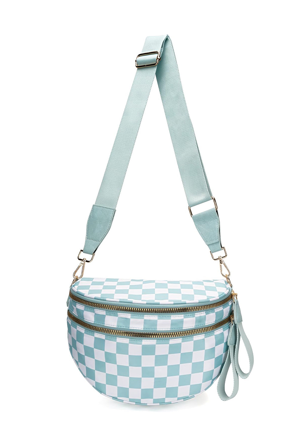 Checkered (Light Blue & White) Wide Strap Large Crossbody Bag
