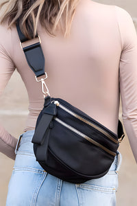 Black Wide Strap Large Crossbody Bag