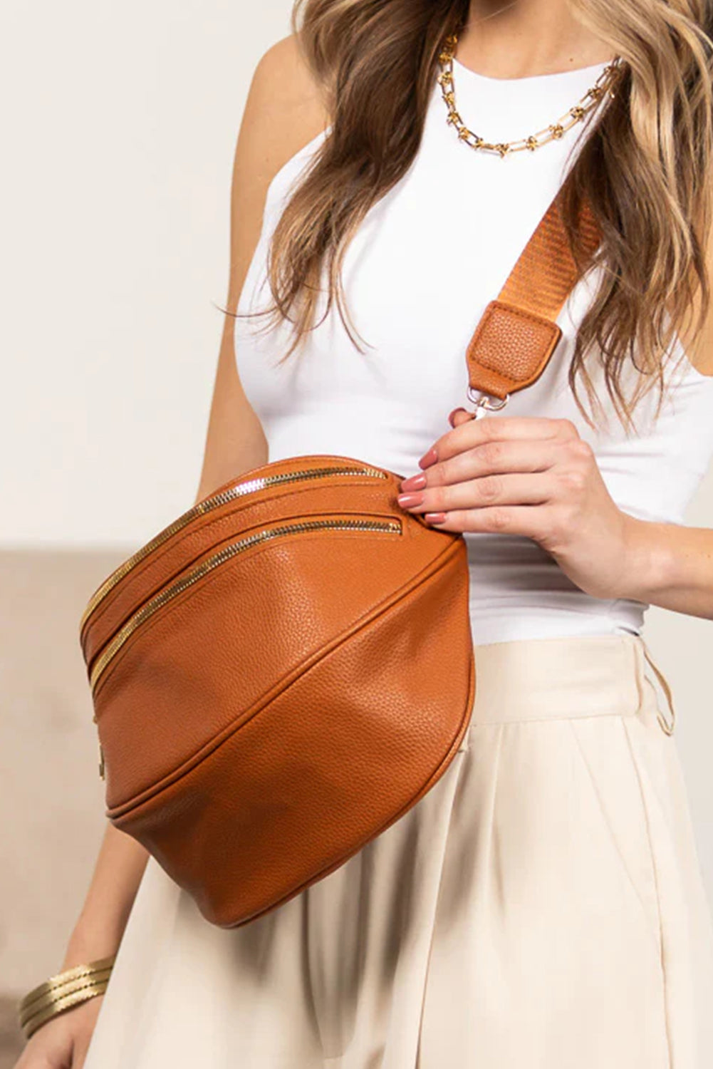 Cinnamon Faux Leather Crossbody Bag