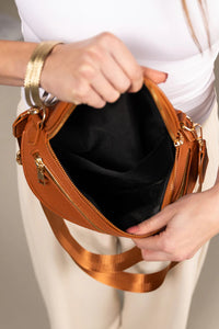 Cinnamon Faux Leather Crossbody Bag