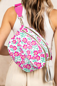 Fuschia & Green Flower Print Wide Strap Large Crossbody Bag