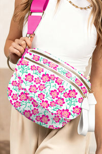 Fuschia & Green Flower Print Wide Strap Large Crossbody Bag