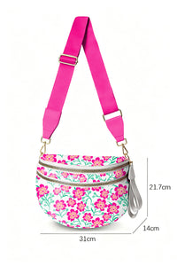 Fuschia & Green Flower Print Wide Strap Large Crossbody Bag