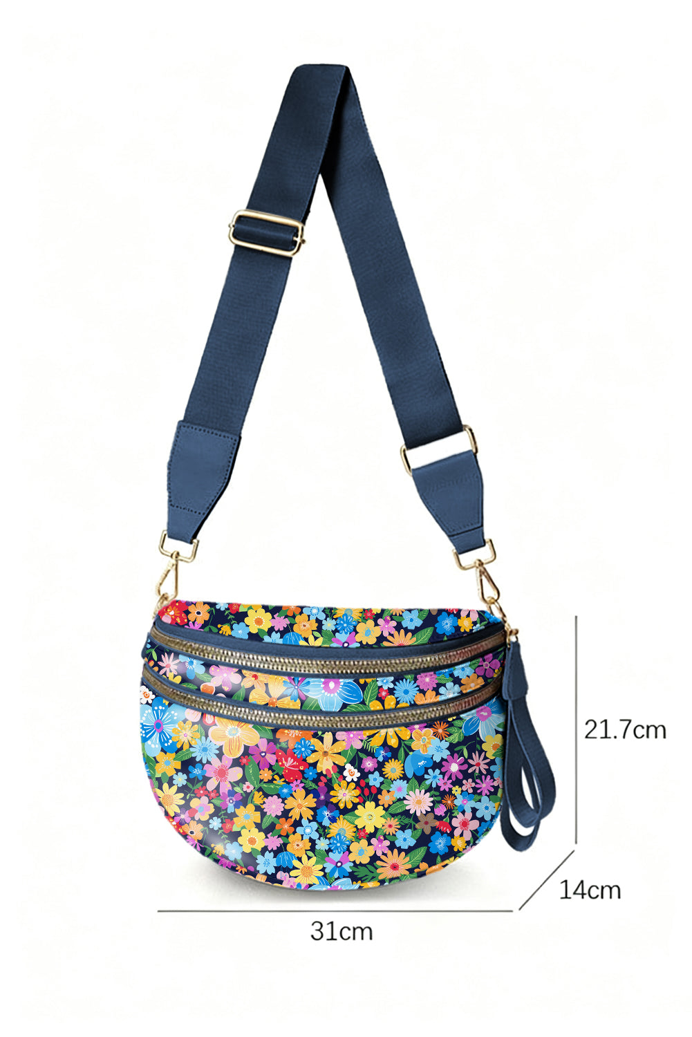Bright Floral and Black Wide Strap Large Crossbody Bag