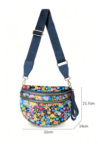 Bright Floral and Black Wide Strap Large Crossbody Bag