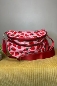 Pink & Red Strawberry Wide Strap Large Crossbody Bag