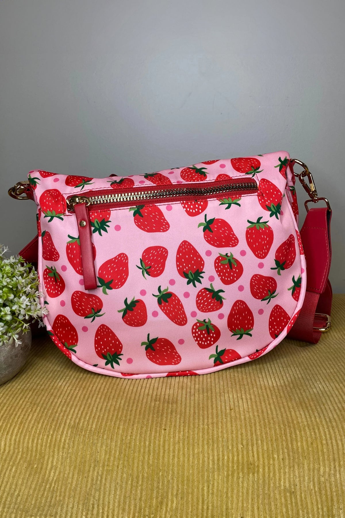 Pink & Red Strawberry Wide Strap Large Crossbody Bag