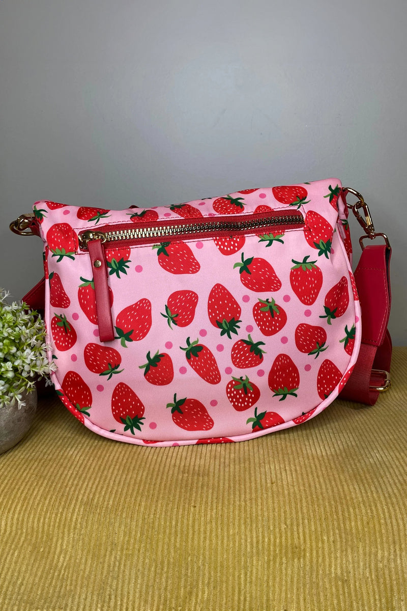 Pink & Red Strawberry Wide Strap Large Crossbody Bag