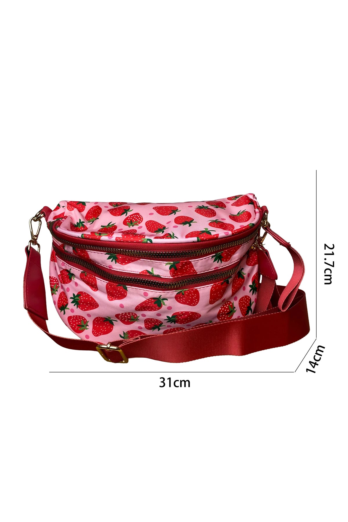 Pink & Red Strawberry Wide Strap Large Crossbody Bag