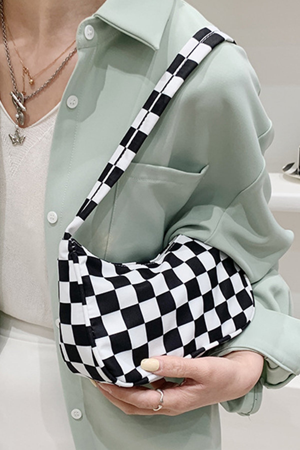 Black & White Checkered SMALL Shoulder Bag - Great for Kids!