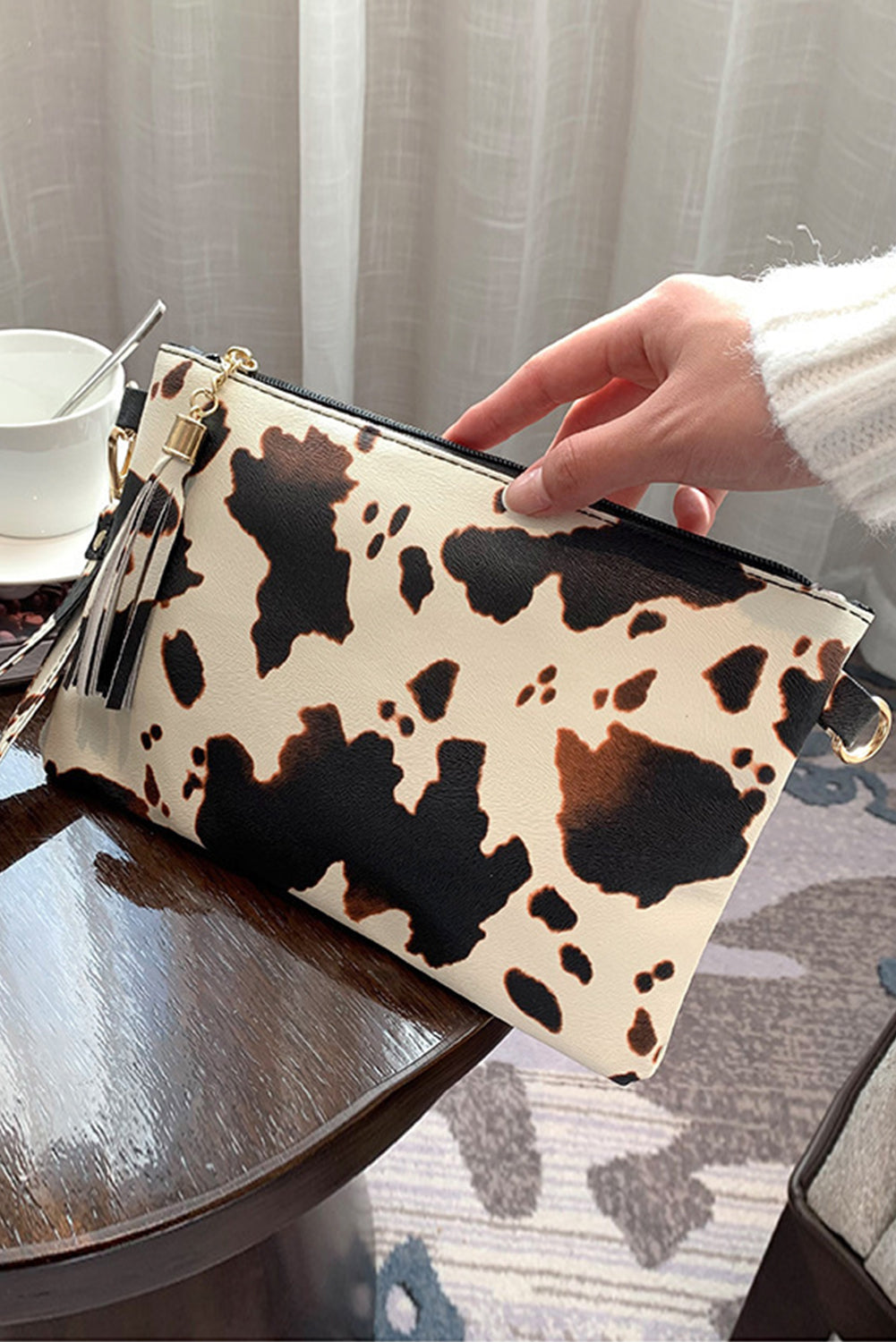 Cow Print Wallet/Handbag with Wrist Strap