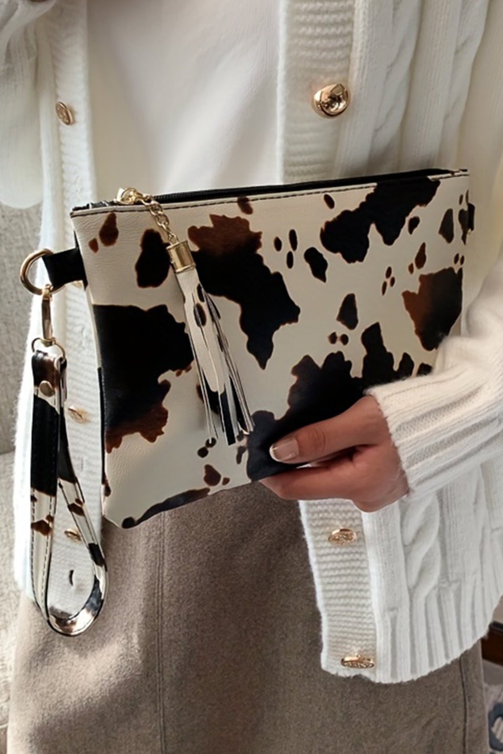 Cow Print Wallet/Handbag with Wrist Strap