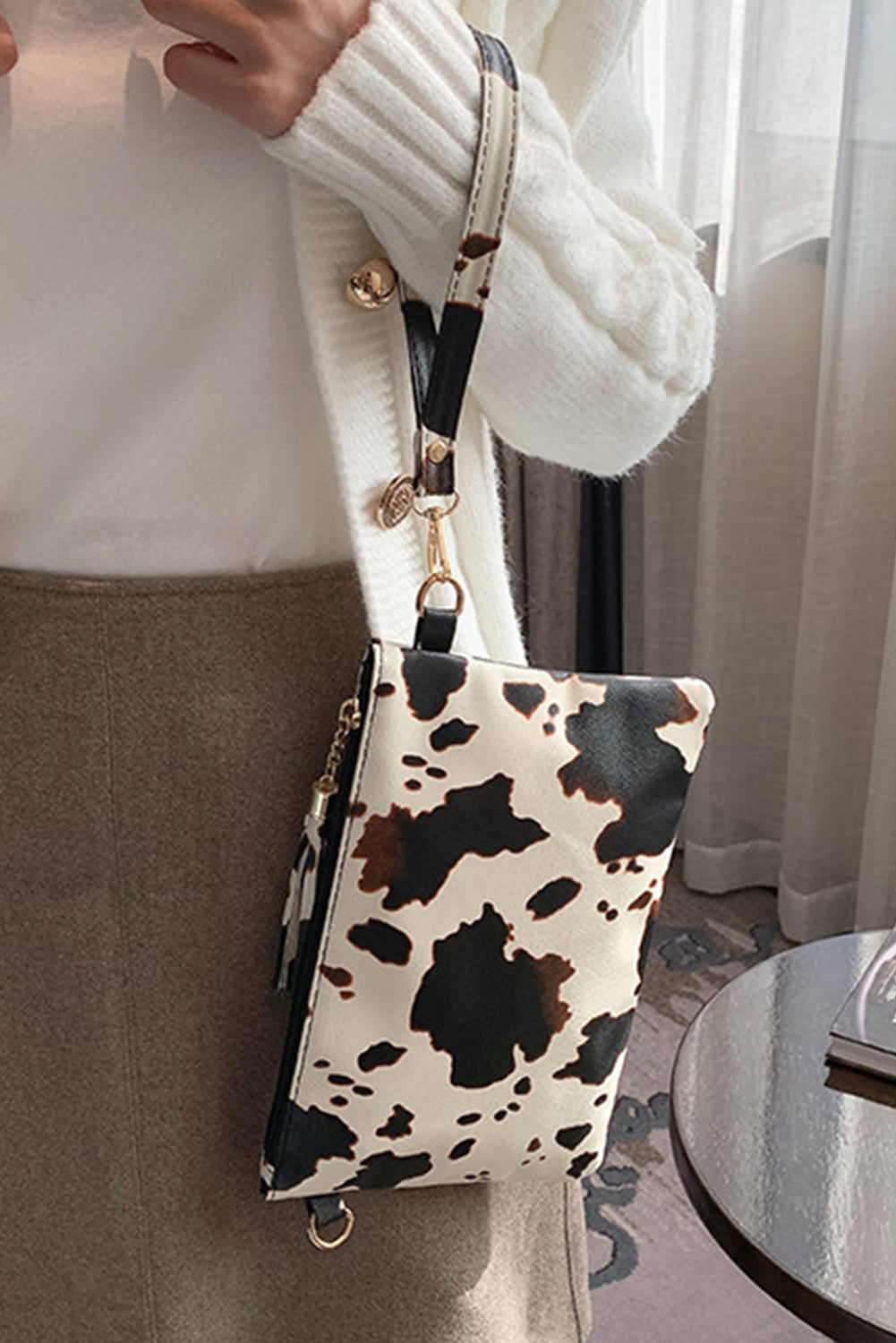 Cow Print Wallet/Handbag with Wrist Strap