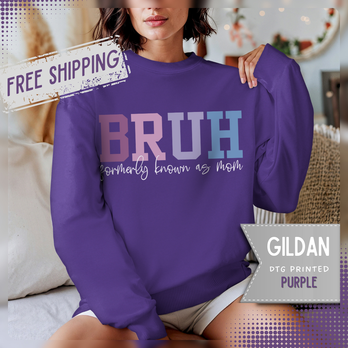 BRUH Formerly Known As Mom – Gildan Heavy Blend | Trendy Women’s Soft Sweatshirt. Direct to Garment. Printed & Shipped in the USA. Unisex Sizes.