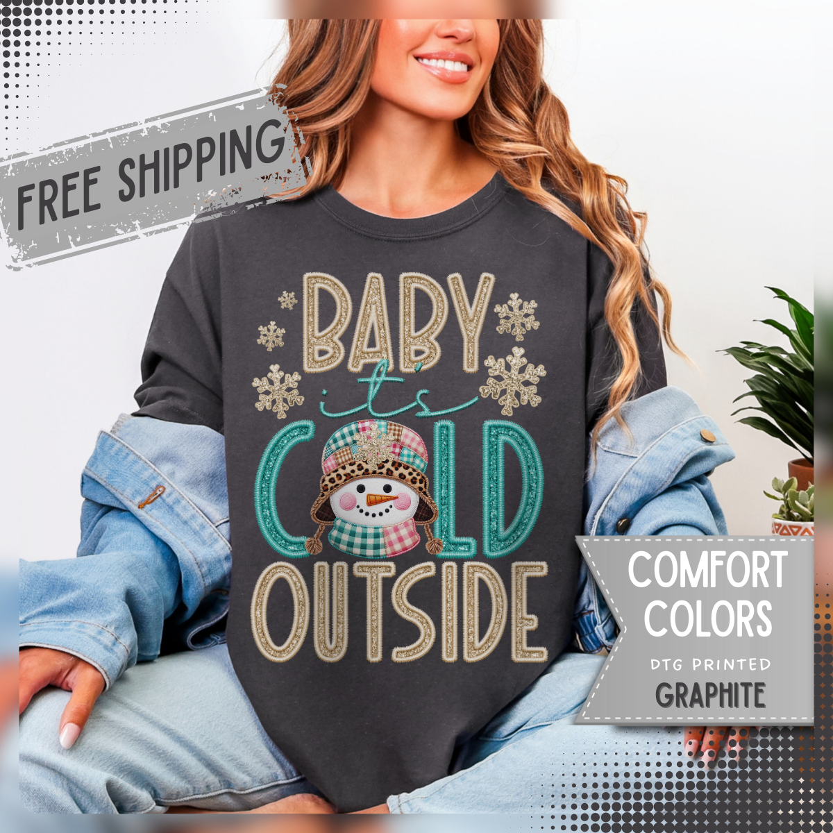 Baby It's Cold Outside Snowman  - Comfort Colors | Trendy Women's T-Shirt. Direct to Garment. Printed & Shipped in the USA. Unisex Sizes.