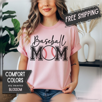 Baseball Mom - Comfort Colors | Trendy Women's T-Shirt. Direct to Garment. Printed & Shipped in the USA. Unisex Sizes.