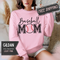Baseball Mom – Gildan Heavy Blend | Trendy Women’s Soft Sweatshirt. Direct to Garment. Printed & Shipped in the USA. Unisex Sizes.