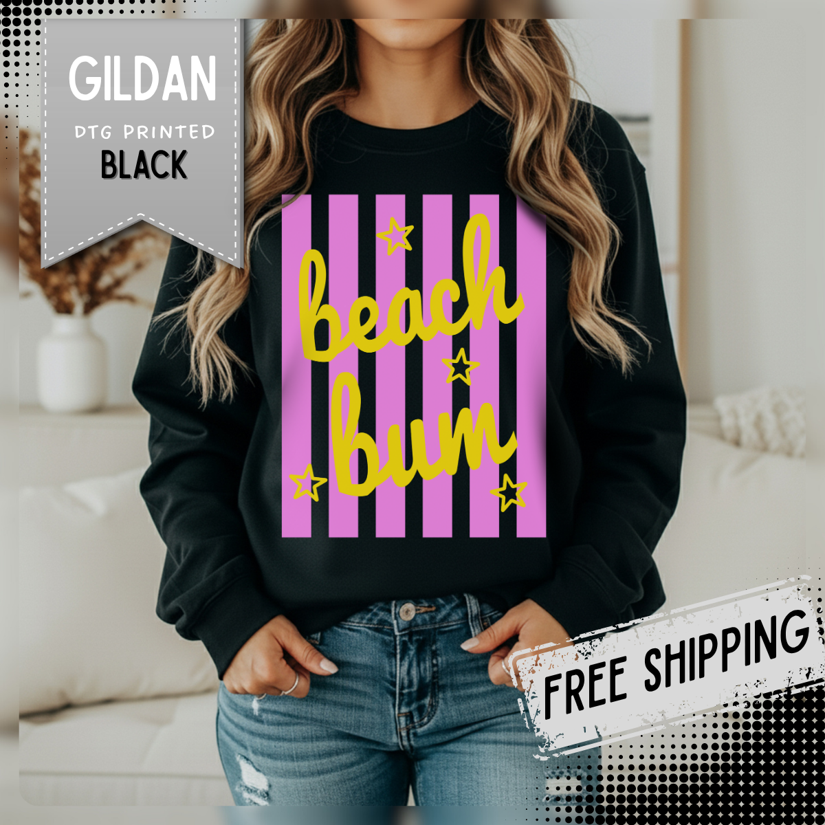 Beach Bum – Gildan Heavy Blend | Trendy Men's & Women’s Soft Sweatshirt. Direct to Garment. Printed & Shipped in the USA. Unisex Sizes.