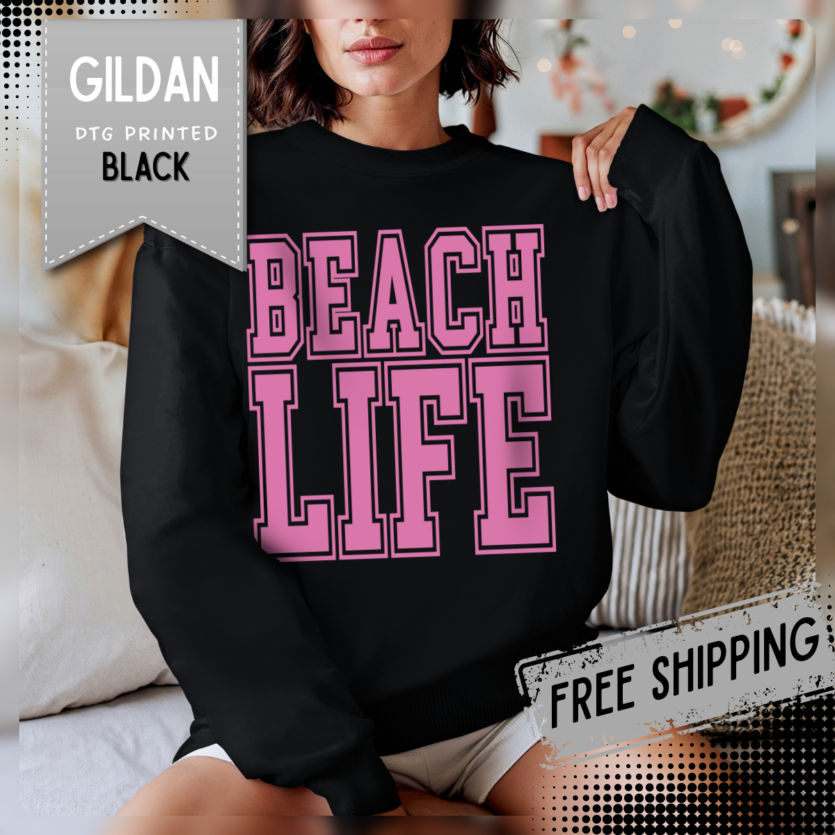 Beach Life – Gildan Heavy Blend | Trendy Men's & Women’s Soft Sweatshirt. Direct to Garment. Printed & Shipped in the USA. Unisex Sizes.