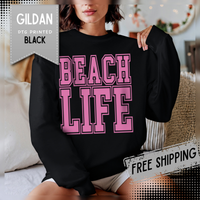 Beach Life – Gildan Heavy Blend | Trendy Men's & Women’s Soft Sweatshirt. Direct to Garment. Printed & Shipped in the USA. Unisex Sizes.