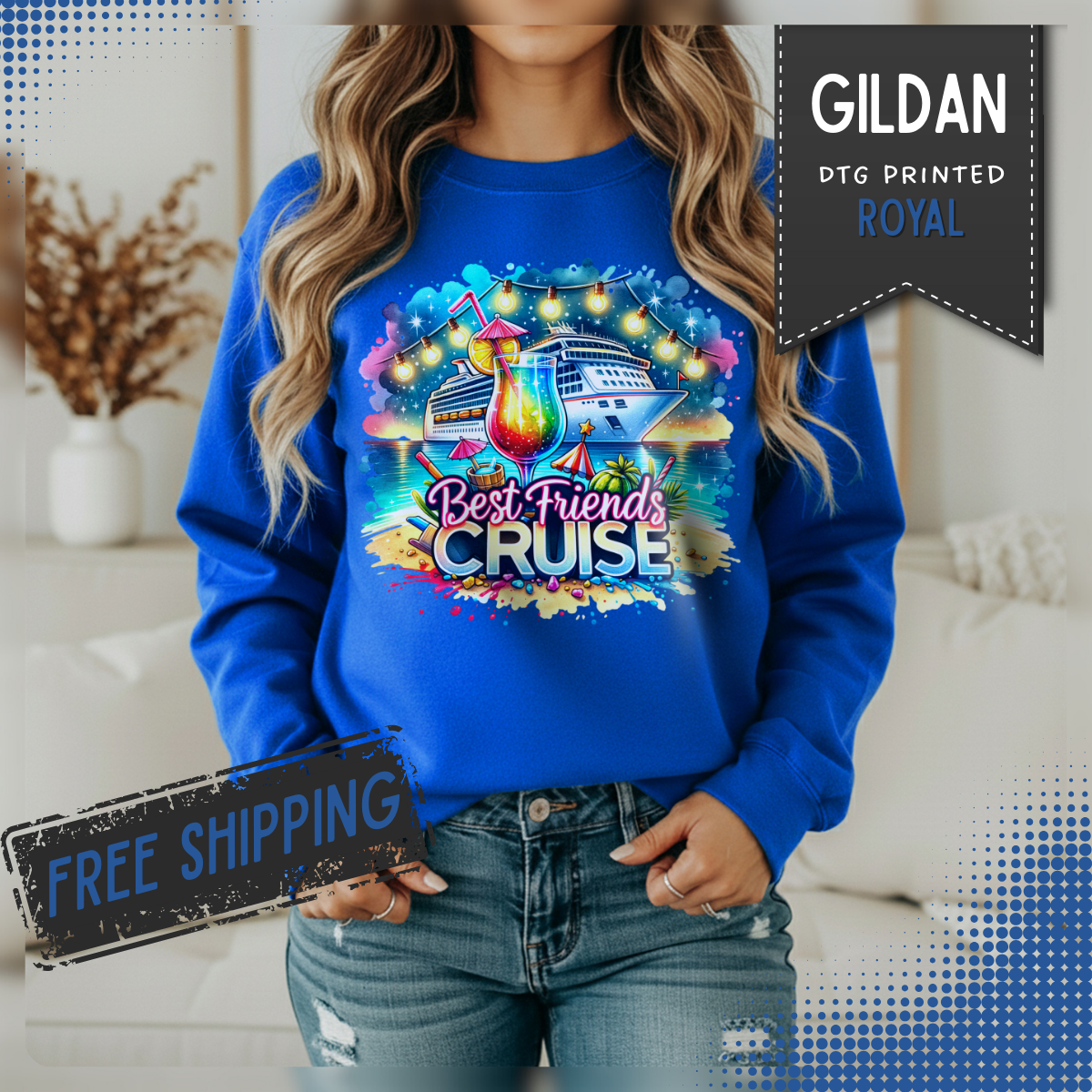 Best Friends Cruise – Gildan Heavy Blend | Trendy Women’s Soft Sweatshirt. Direct to Garment. Printed & Shipped in the USA. Unisex Sizes.