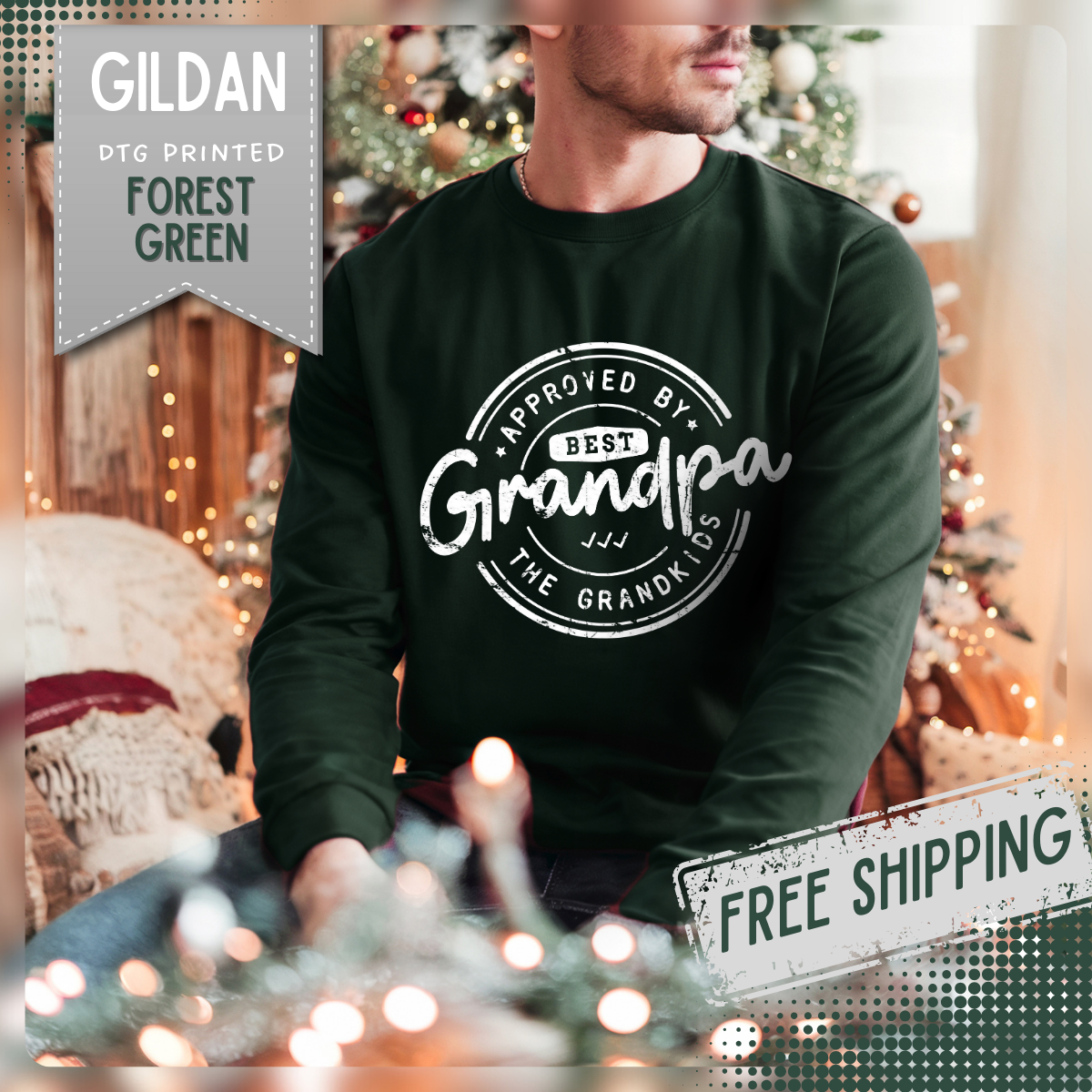 Best Grandpa, Approved by the Grandkids – Gildan Heavy Blend | Trendy Men's Soft Sweatshirt. Direct to Garment. Printed & Shipped in the USA. Unisex Sizes.