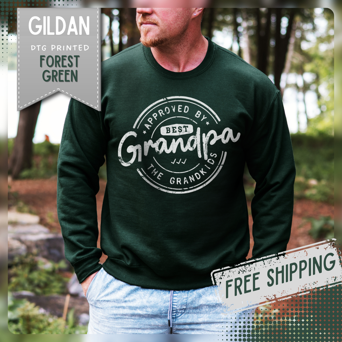 Best Grandpa, Approved by the Grandkids – Gildan Heavy Blend | Trendy Men's Soft Sweatshirt. Direct to Garment. Printed & Shipped in the USA. Unisex Sizes.