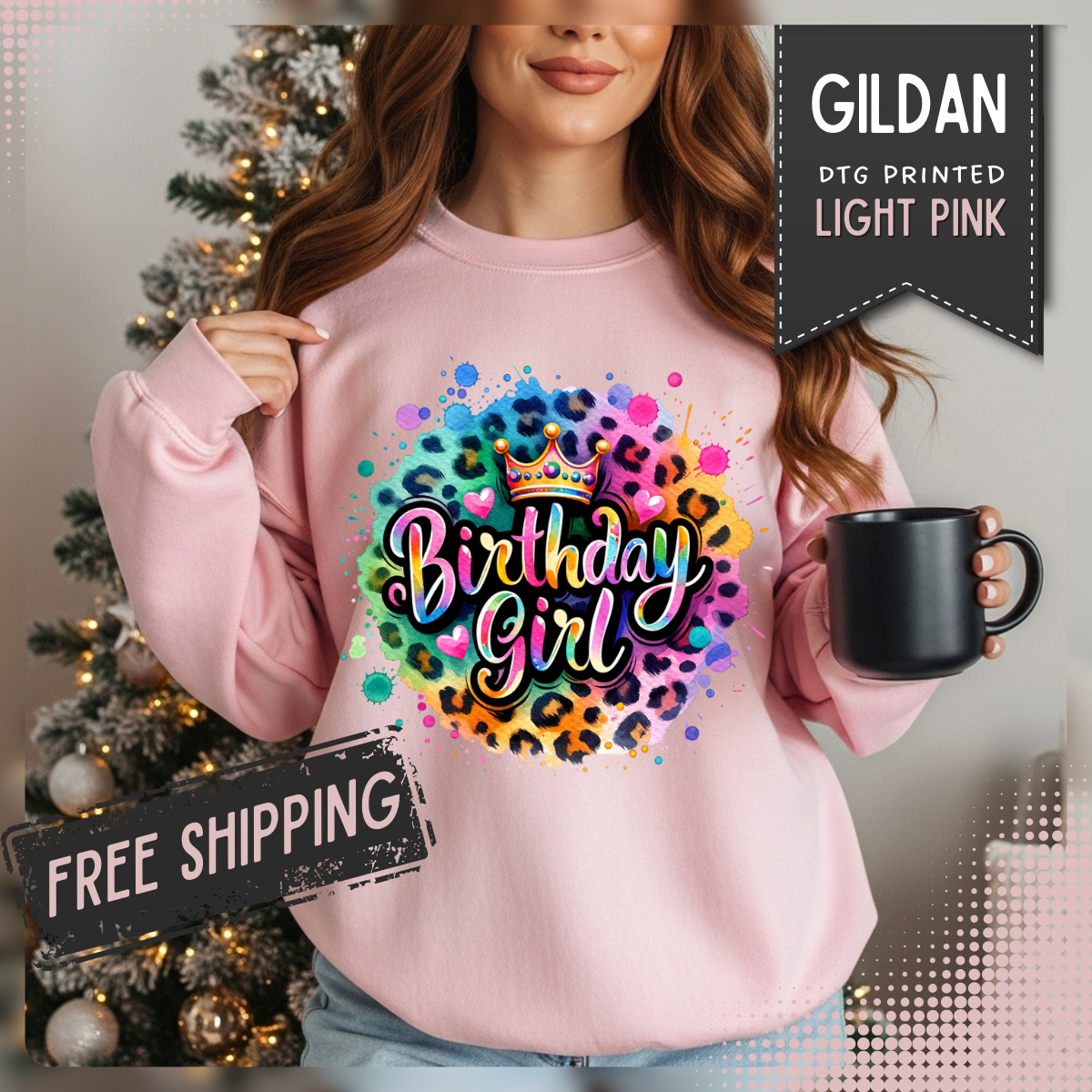 Birthday Girl, Neon Leopard – Gildan Heavy Blend | Trendy Women’s Soft Sweatshirt. Direct to Garment. Printed & Shipped in the USA. Unisex Sizes.