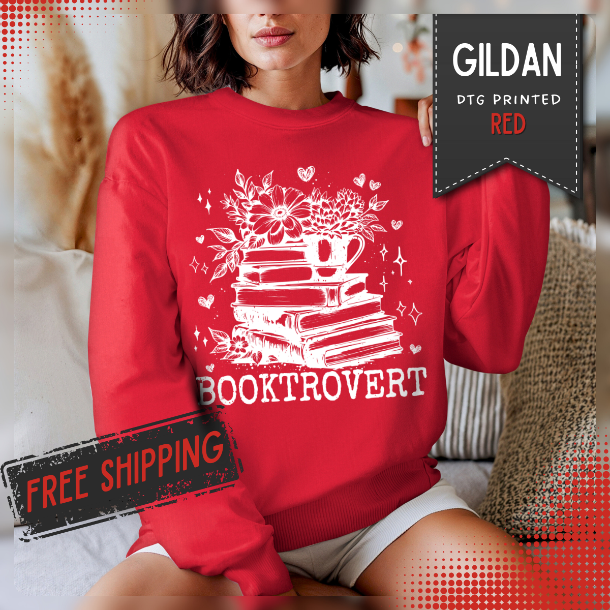 Booktrovert – Gildan Heavy Blend | Trendy Women’s Soft Sweatshirt. Direct to Garment. Printed & Shipped in the USA. Unisex Sizes.