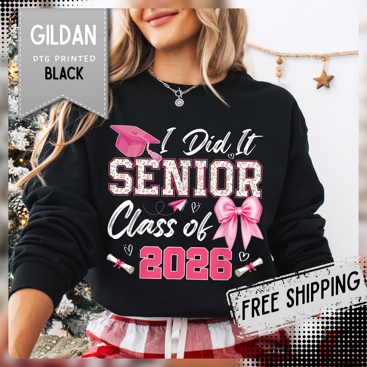 Class of 2026 I Did It Senior Coquette Bow Graduation – Gildan Heavy Blend | Trendy Women’s Soft Sweatshirt. Direct to Garment. Printed & Shipped in the USA. Unisex Sizes.