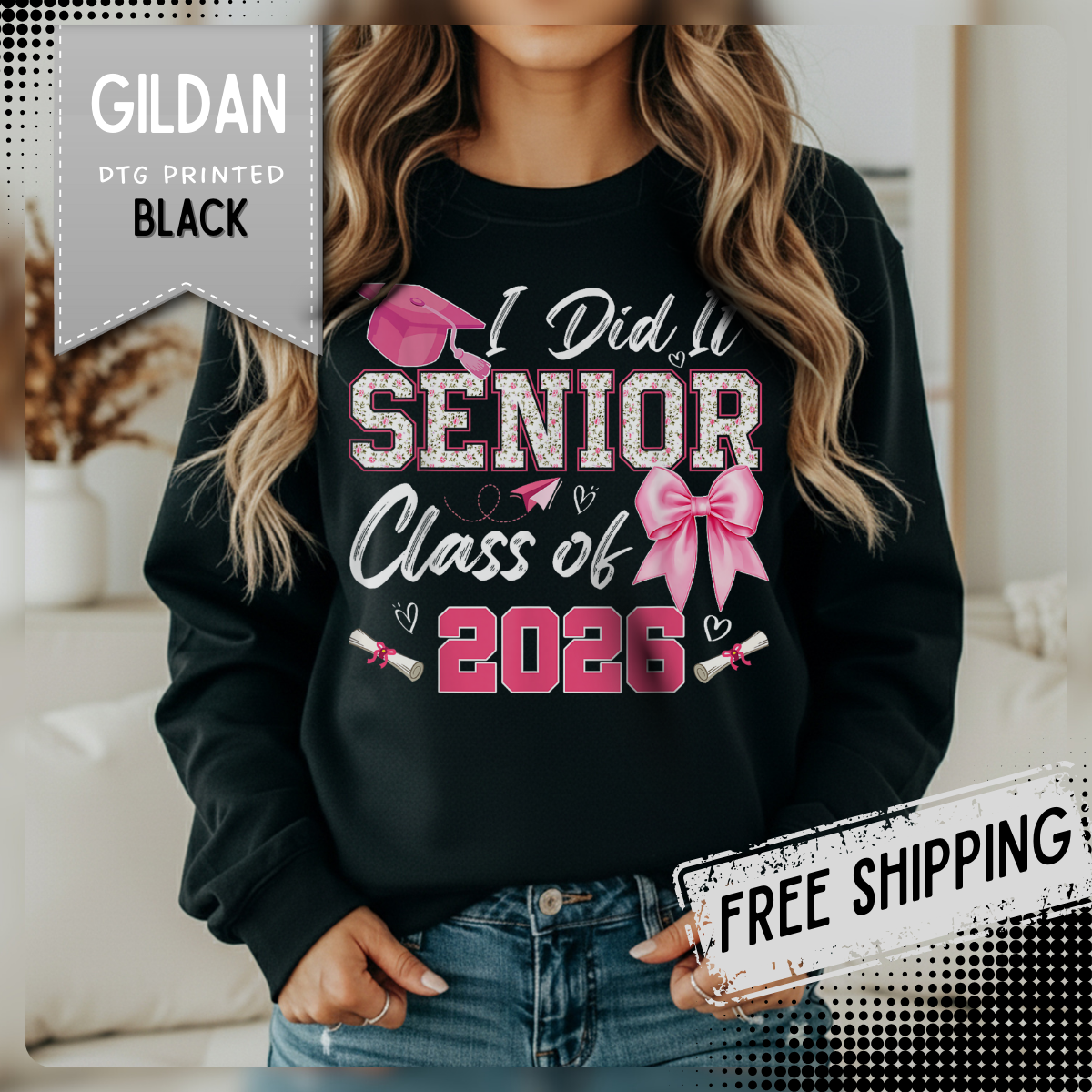 Class of 2026 I Did It Senior Coquette Bow Graduation – Gildan Heavy Blend | Trendy Women’s Soft Sweatshirt. Direct to Garment. Printed & Shipped in the USA. Unisex Sizes.