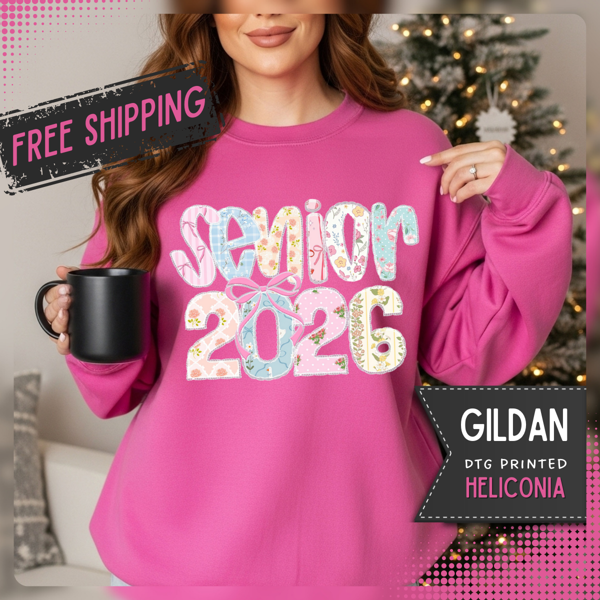 Class of 2026 Senior - Pink Coquette Bow – Gildan Heavy Blend | Trendy Women’s Soft Sweatshirt. Direct to Garment. Printed & Shipped in the USA. Unisex Sizes.
