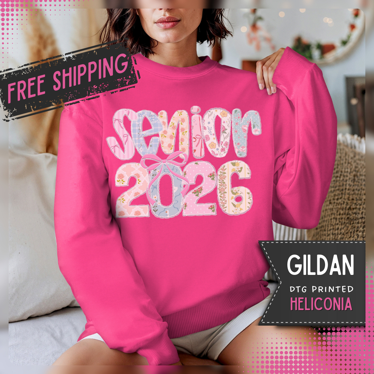Class of 2026 Senior - Pink Coquette Bow – Gildan Heavy Blend | Trendy Women’s Soft Sweatshirt. Direct to Garment. Printed & Shipped in the USA. Unisex Sizes.