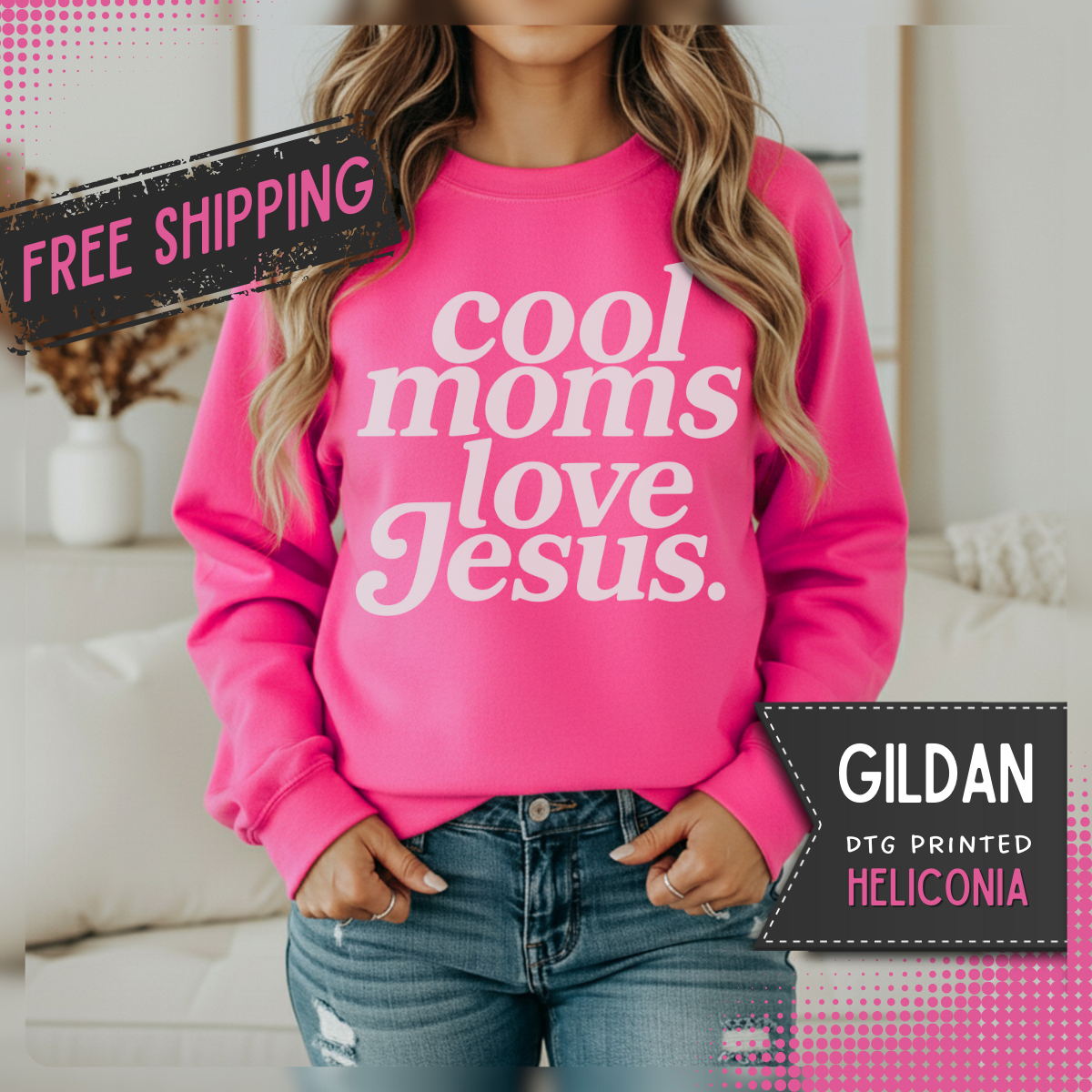 Cool Moms Love Jesus, Vintage – Gildan Heavy Blend | Trendy Women’s Soft Sweatshirt. Direct to Garment. Printed & Shipped in the USA. Unisex Sizes.