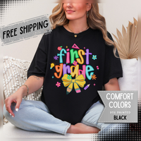 Coquette First Grade Pencil Bow - Comfort Colors | Trendy Women's T-Shirt. Direct to Garment. Printed & Shipped in the USA. Unisex Sizes.