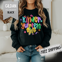 Coquette Kindergarten Pencil Bow – Gildan Heavy Blend | Trendy Women’s Soft Sweatshirt. Direct to Garment. Printed & Shipped in the USA. Unisex Sizes.