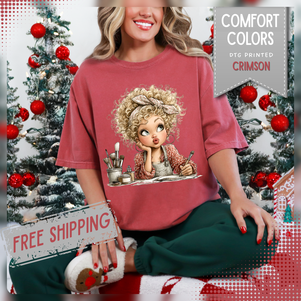 Cute Artist Curly Girl - Comfort Colors | Trendy Women's T-Shirt. Direct to Garment. Printed & Shipped in the USA. Unisex Sizes.
