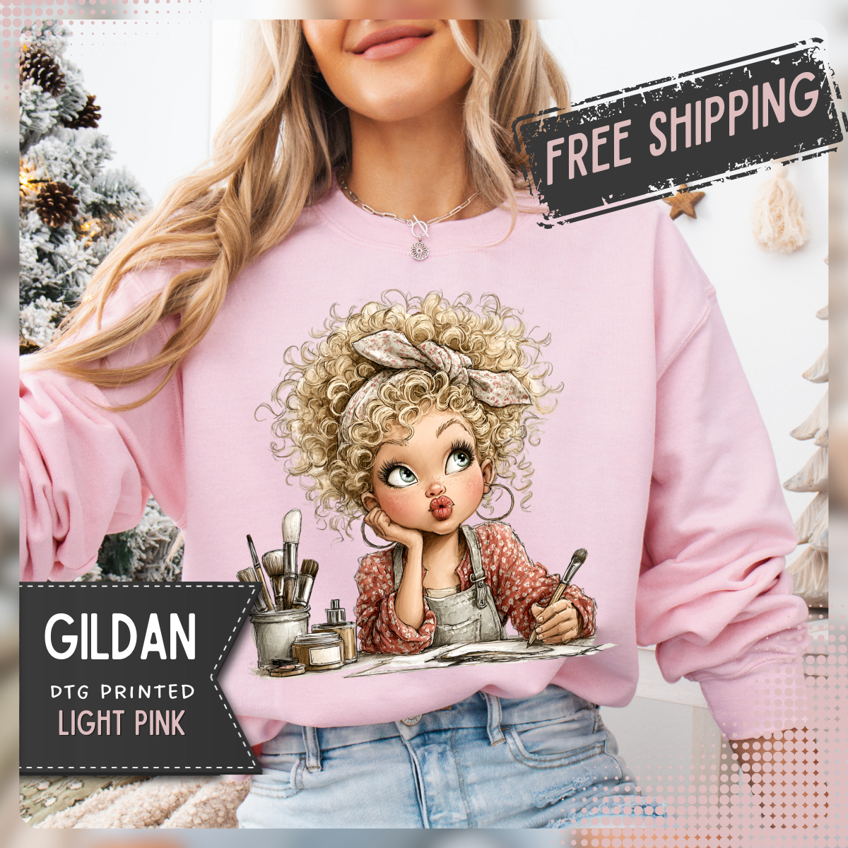 Cute Artist Curly Girl – Gildan Heavy Blend | Trendy Women’s Soft Sweatshirt. Direct to Garment. Printed & Shipped in the USA. Unisex Sizes.