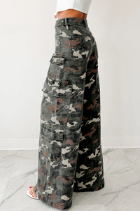 Amy Camo Denim Cargo Wide Leg Pants