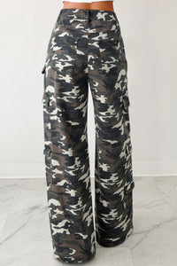 Amy Camo Denim Cargo Wide Leg Pants