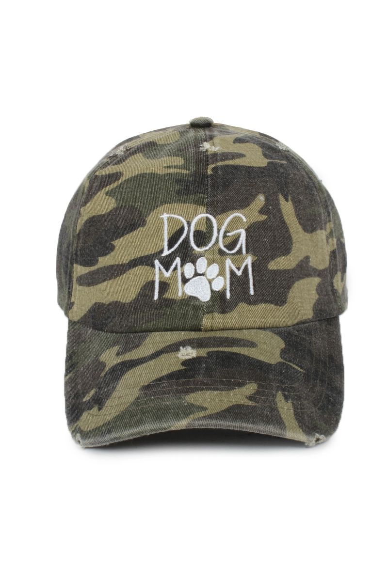 Dog Mom (Dark Camo) Embroidered Distressed Baseball Cap