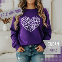 Dog Paw Heart – Gildan Heavy Blend | Trendy Women’s Soft Sweatshirt. Direct to Garment. Printed & Shipped in the USA. Unisex Sizes.