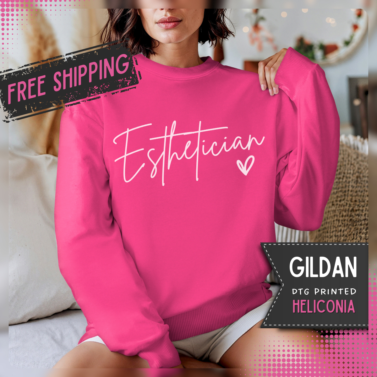 Esthetician Script, Perfect Gift for Your Botox Magician – Gildan Heavy Blend | Trendy Women’s Soft Sweatshirt. Direct to Garment. Printed & Shipped in the USA. Unisex Sizes.