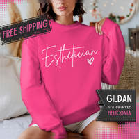 Esthetician Script, Perfect Gift for Your Botox Magician – Gildan Heavy Blend | Trendy Women’s Soft Sweatshirt. Direct to Garment. Printed & Shipped in the USA. Unisex Sizes.