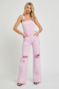 Sydney Wide Leg Distressed RISEN Overalls - Acid Pink