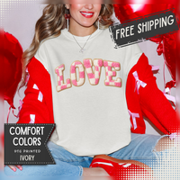 Faux Crochet Checkered LOVE - Comfort Colors | Trendy Women's T-Shirt. Direct to Garment. Printed & Shipped in the USA. Unisex Sizes.
