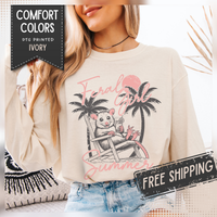 Feral Girl Summer, Possum on a Beach - Comfort Colors | Trendy Women's Long Sleeve T-Shirt. Direct to Garment. Printed & Shipped in the USA. Unisex Sizes.