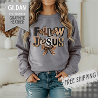 Follow Jesus, Patchwork – Gildan Heavy Blend | Trendy Women’s Soft Sweatshirt. Direct to Garment. Printed & Shipped in the USA. Unisex Sizes.