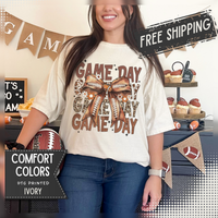 Game Day - Football Bow - Comfort Colors | Trendy Women's T-Shirt. Direct to Garment. Printed & Shipped in the USA. Unisex Sizes.