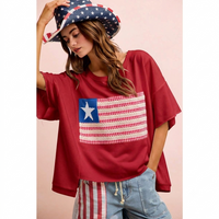 Boxy Oversized American Flag Patchwork Top